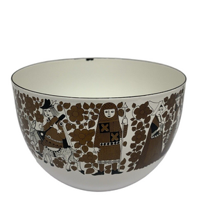 Arabia Finland Large Enamel Bowl 8" Diameter Brown White Medieval‎ MCM